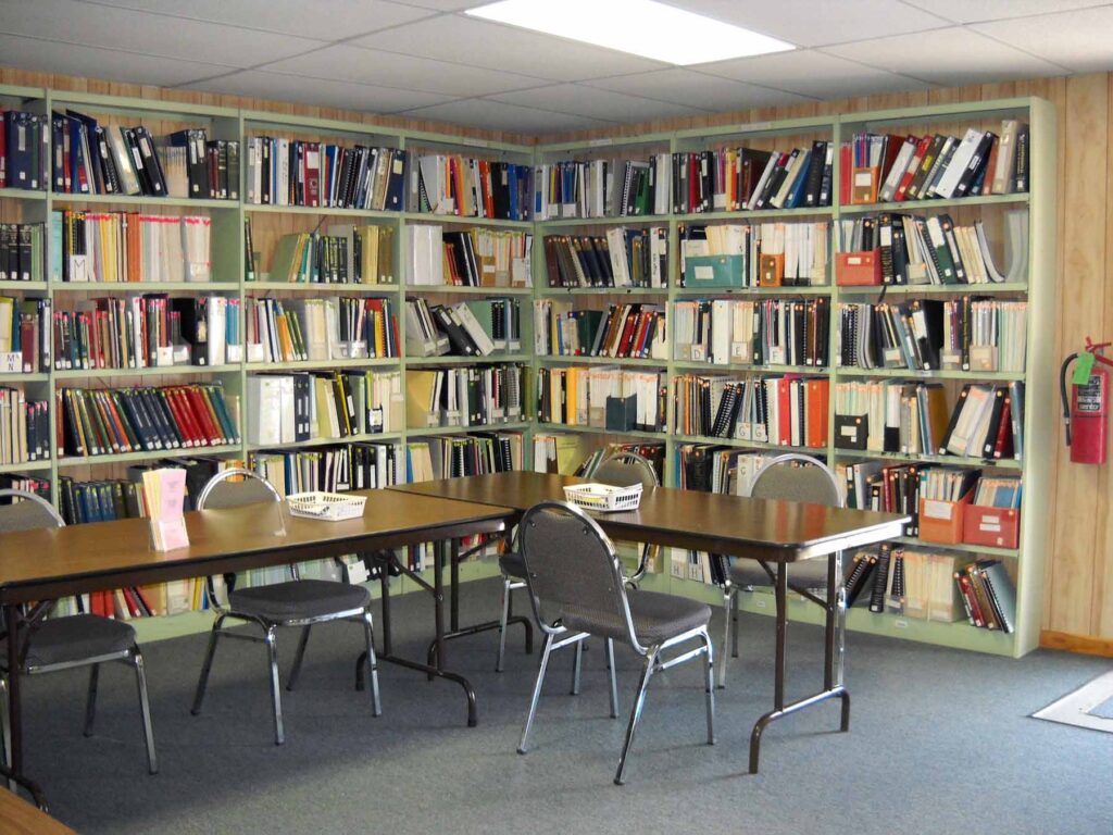Genealogical Library Books on shelves.