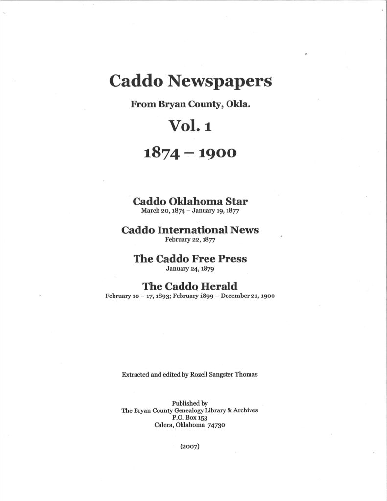 NEWSPAPER EXTRACTIONS-Caddo Newspapers, Vol. 1 1874-1900