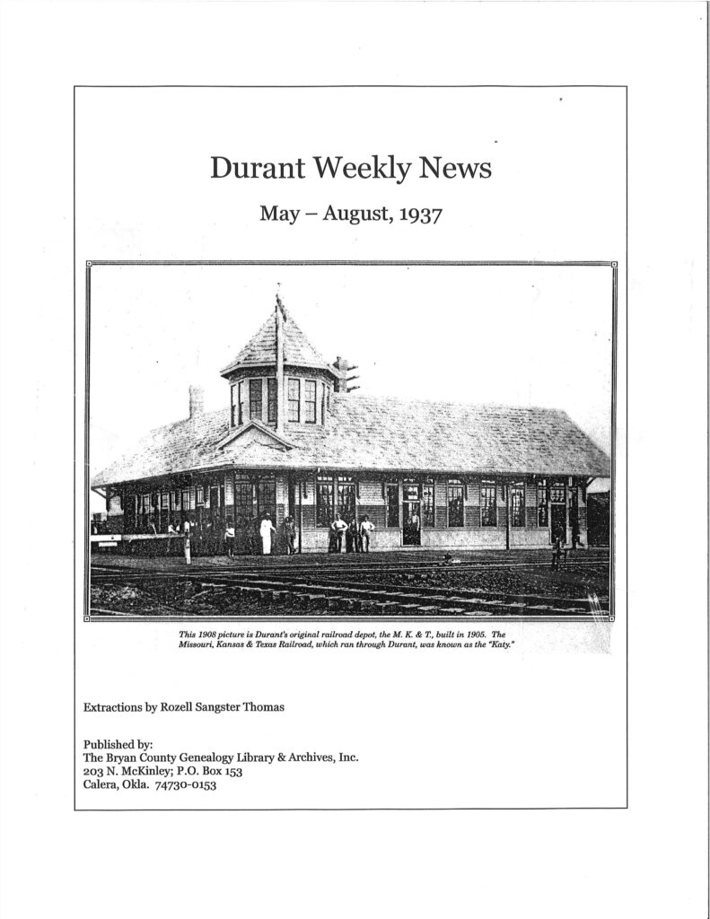 NEWSPAPER EXTRACTIONS-Durant Weekly News, May 1, August 1937
