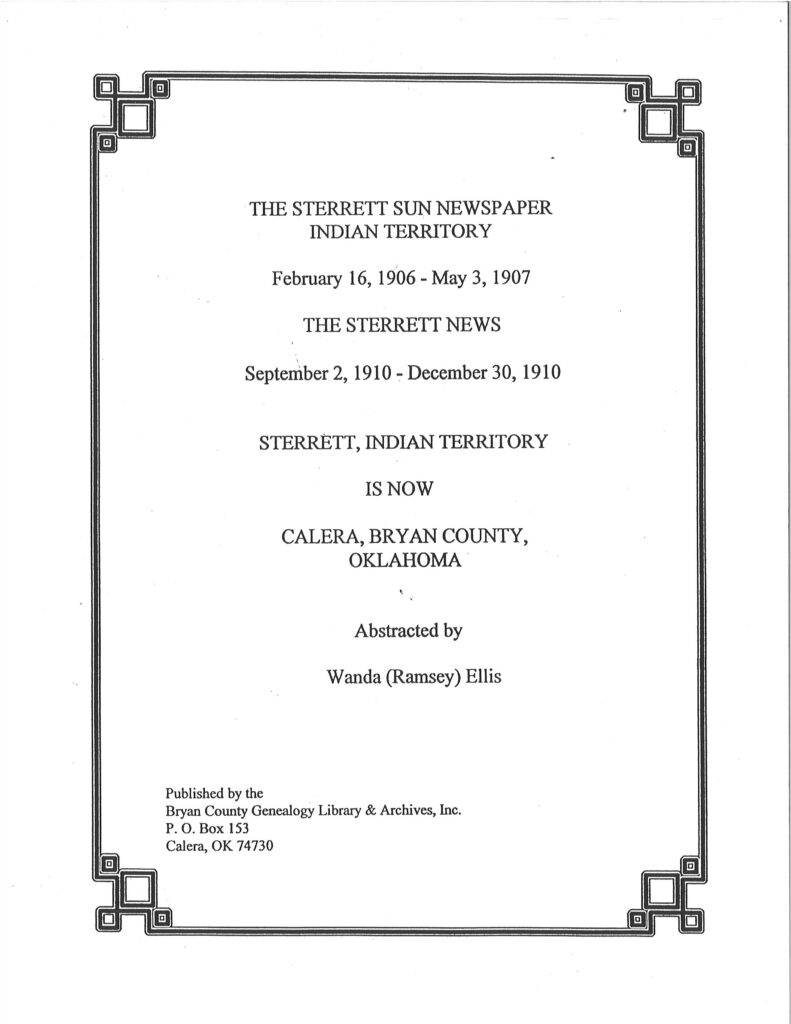 NEWSPAPER EXTRACTIONS-Sterrett (now Calera) Newspaper,Feb.1906-Dec.30,1910