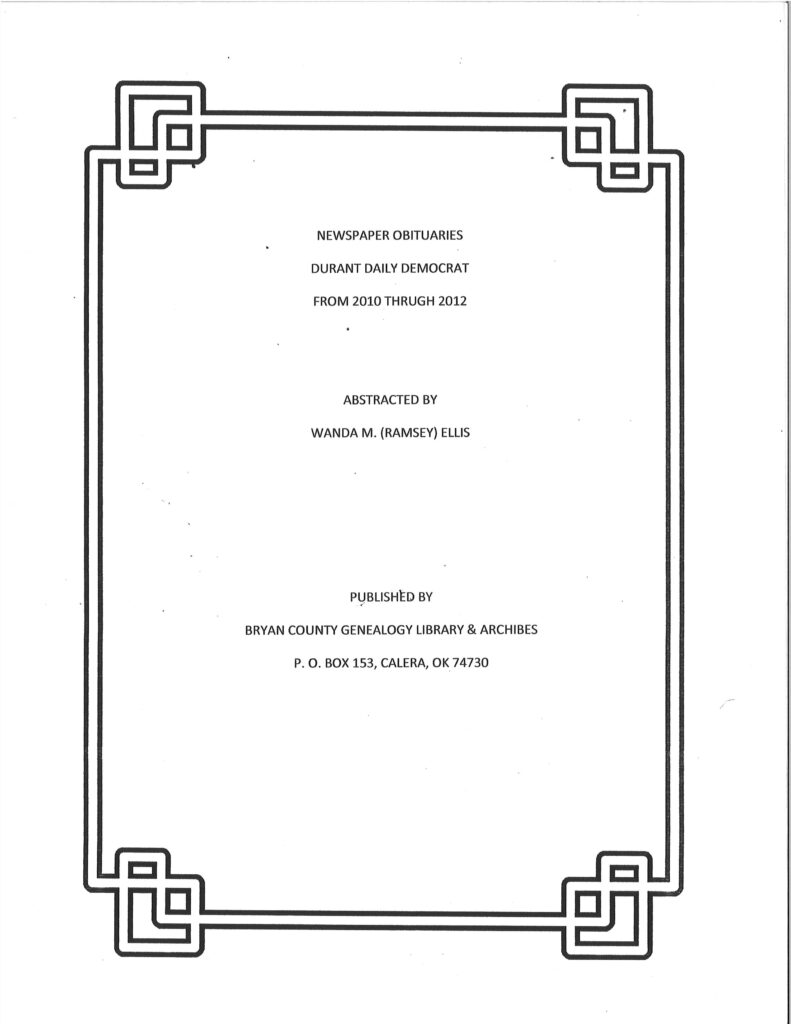 Bryan County, Index of Probate, Statehood to 1928
