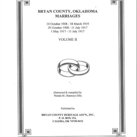 MARRIAGE RECORDS, BRYAN COUNTY OKLA, Vol. 2
