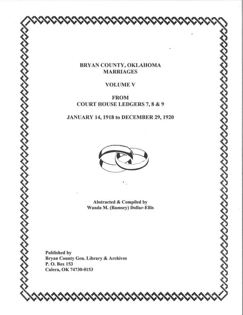 MARRIAGE RECORDS, BRYAN COUNTY OKLA, Vol. 3