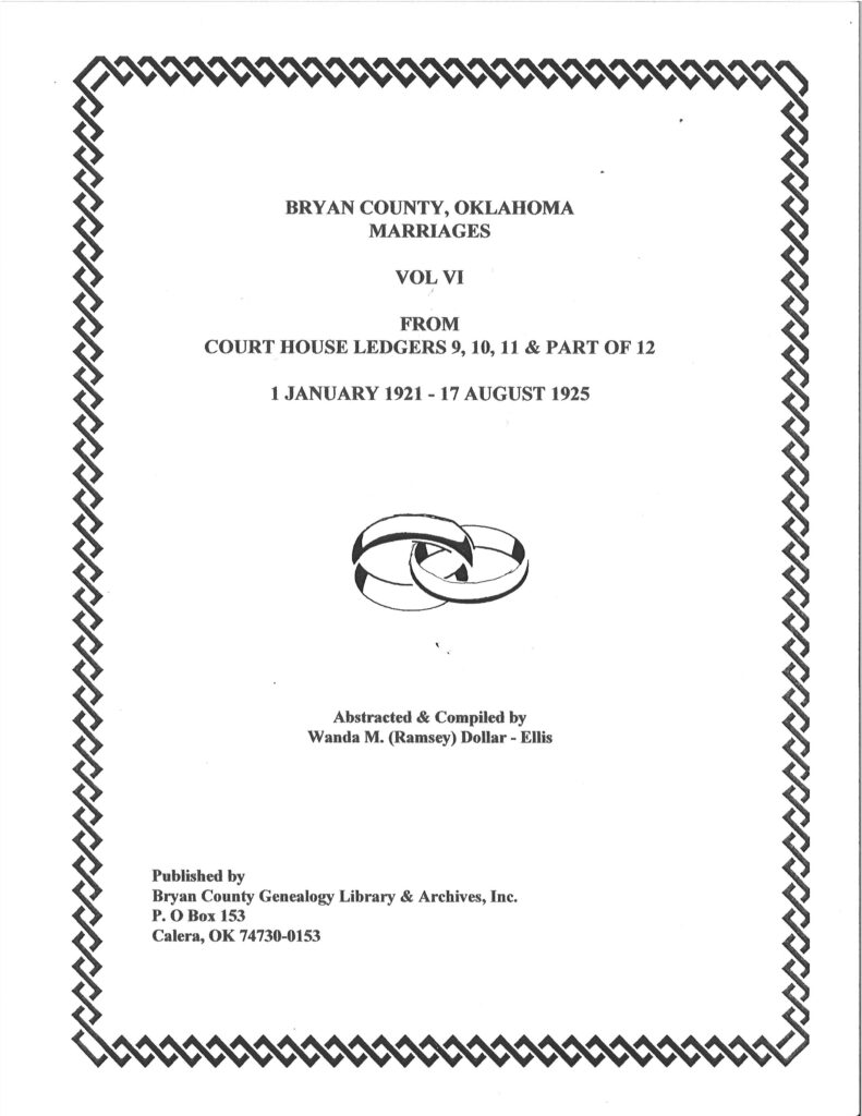 MARRIAGE RECORDS, BRYAN COUNTY OKLA, Vol. 5