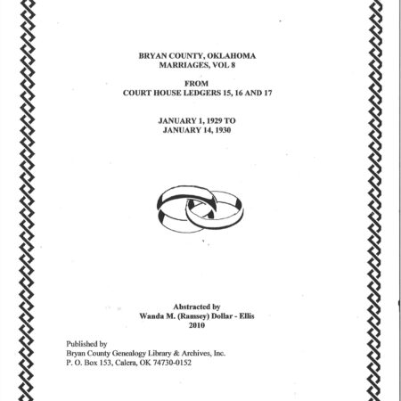 MARRIAGE RECORDS, BRYAN COUNTY OKLA, Vol. 8