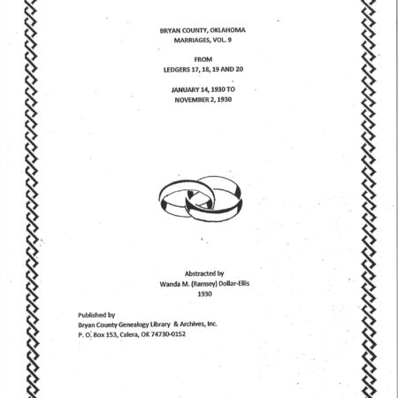MARRIAGE RECORDS, BRYAN COUNTY OKLA, Vol. 9