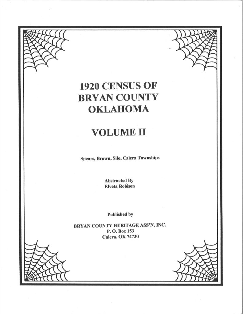 CENSUS RECORDS BRYAN COUNTY, OKLAHOMA, 1920 - Vol.  2