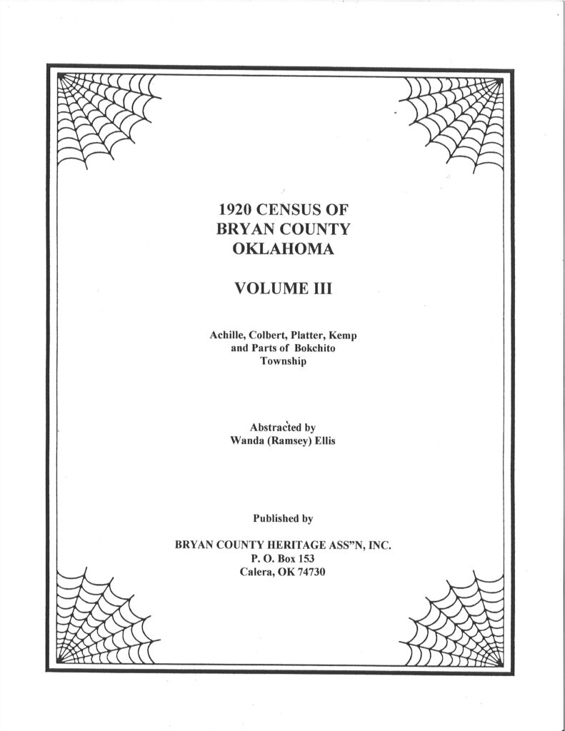 CENSUS RECORDS BRYAN COUNTY, OKLAHOMA, 1920 - Vol.  3
