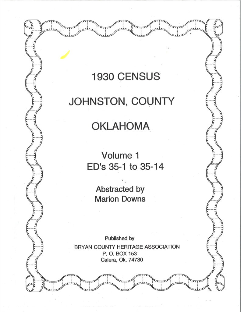 CENSUS RECORDS OTHER OKLAHOMA COUNTIES 1930 Johnston CountyVol. 1