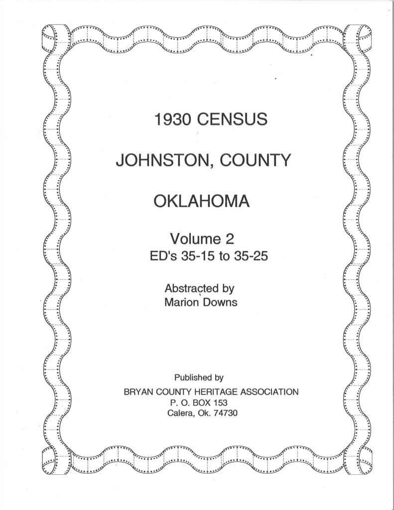 CENSUS RECORDS OTHER OKLAHOMA COUNTIES 1930 Johnston County-Vol. 2