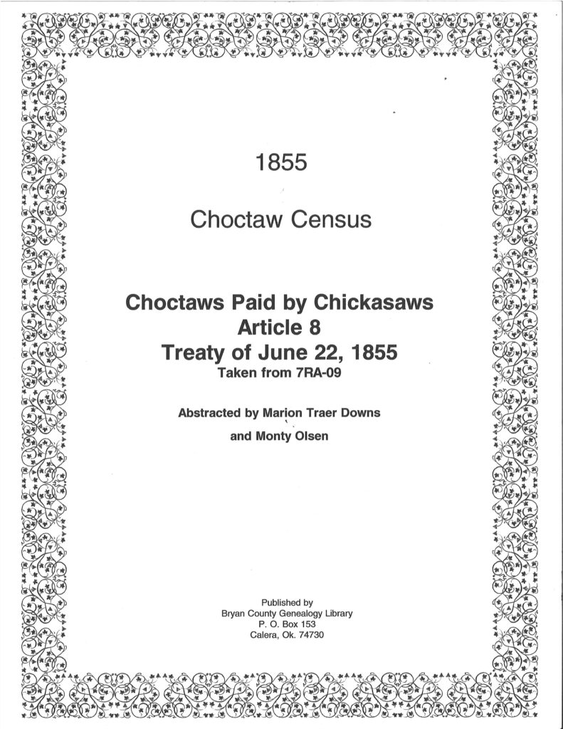 CHOCTAW CENSUS-1855 - Choctaws Paid by Chickasaws Article 8. Treaty of June 22, 1855