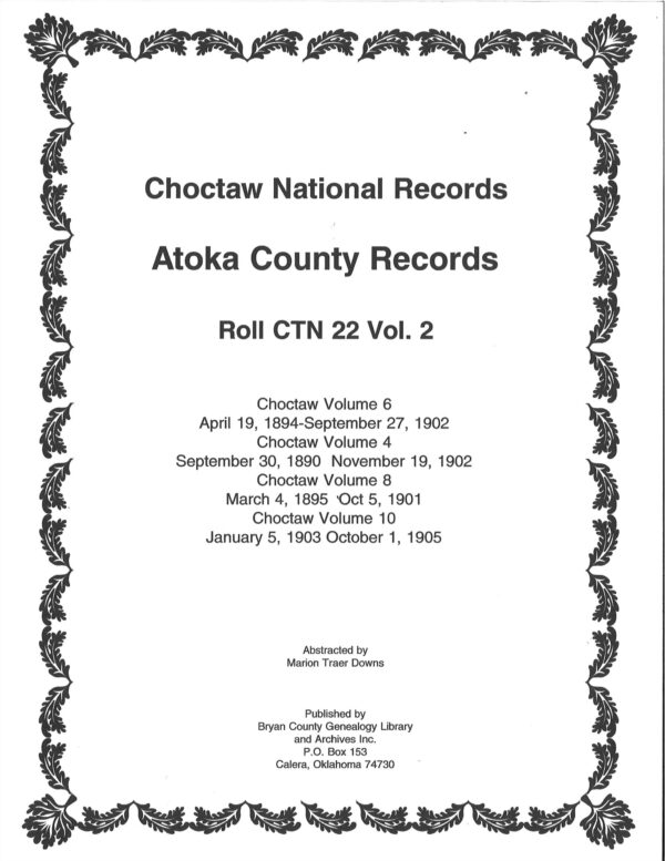 CHOCTAW COURT RECORDS Choctaw National Records Atoka County CTN 22