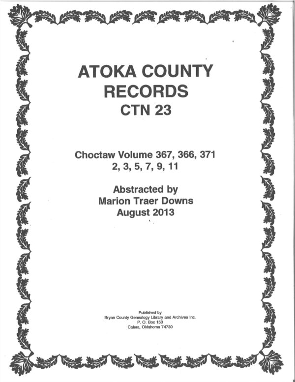 CHOCTAW COURT RECORDS Choctaw National Records Atoka County CTN 23