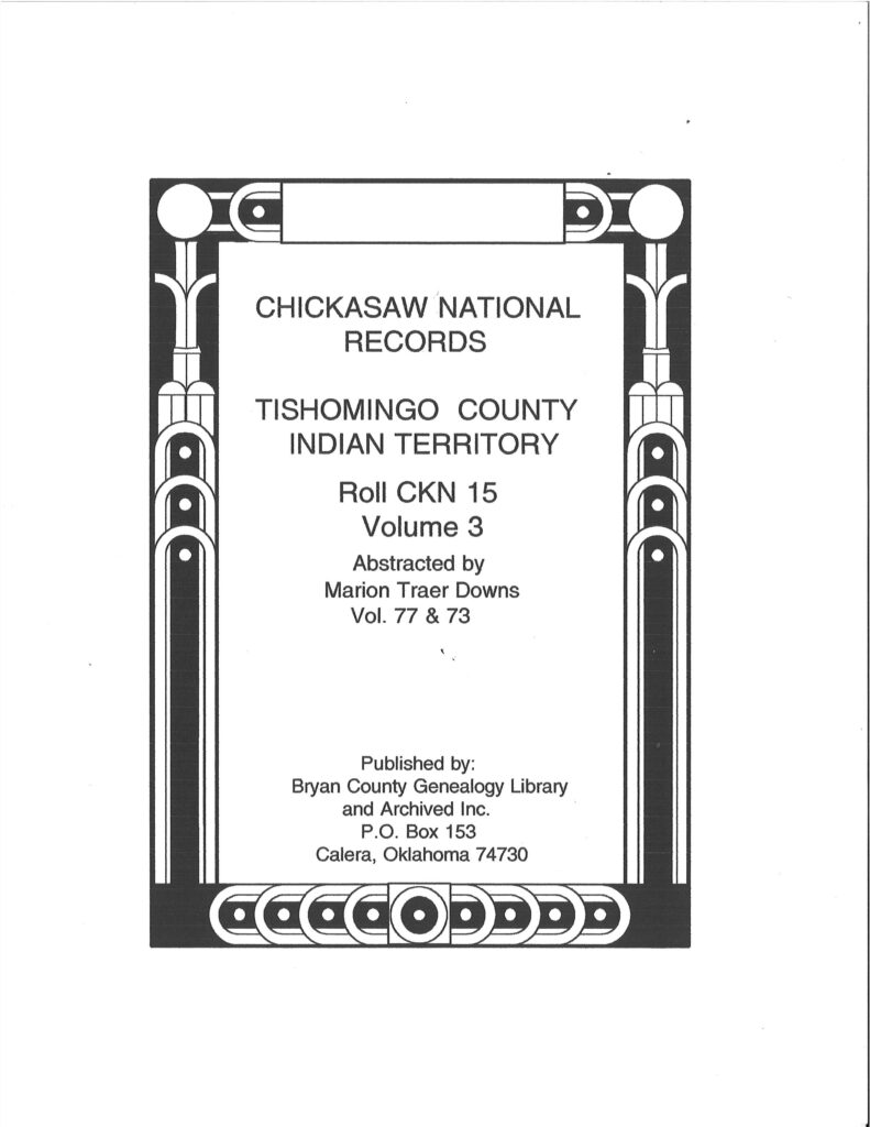 CHICKASAW DISTRICT COURT RECORDS-Tishomingo Co., Misc. Court Records 1882-1897, Vol. 3