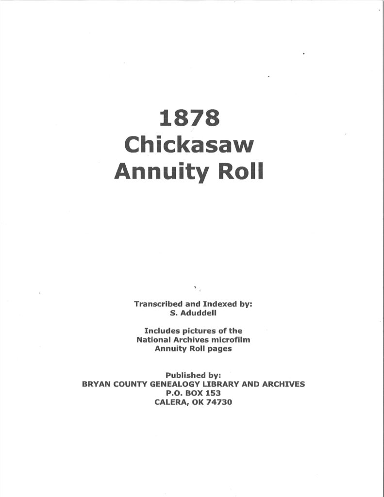 1878 Chickasaw Annuity Roll, 162 pages