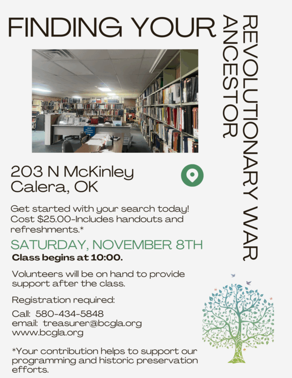 Genealogy Class Flyer-Finding Your American Revolutionary War Ancestor